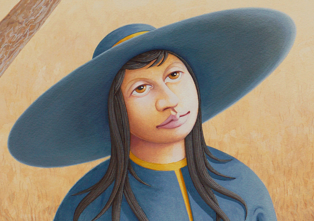 Imaginary Woman at Water Well Painting Giclée Print Crop 1