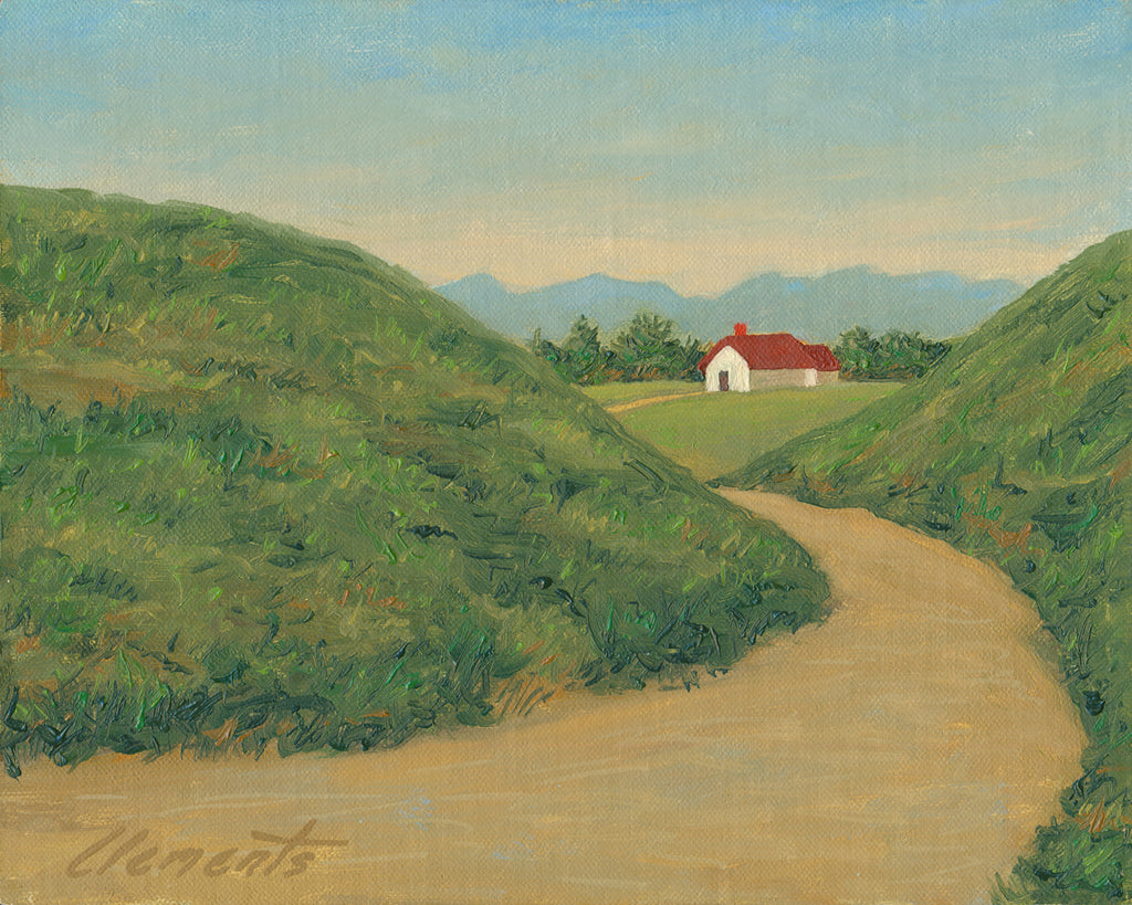 Farm House Road with Mountains Painting Giclée Print