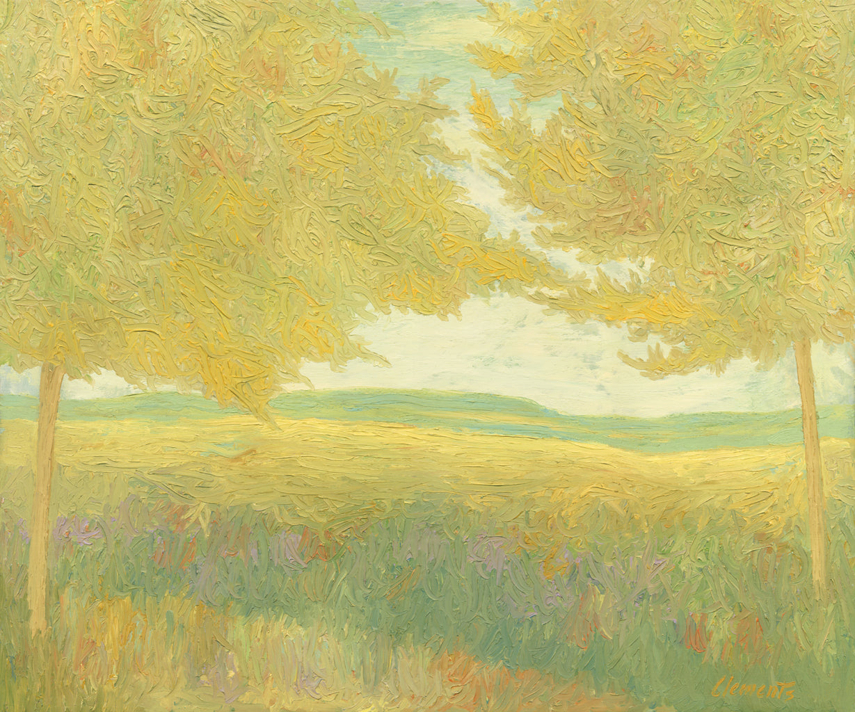 Yellow Impressionistic Summer Trees Painting Giclée Print