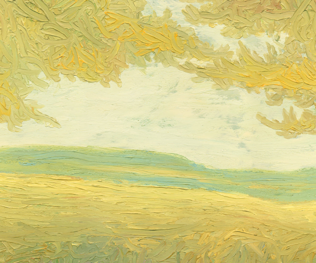 Yellow Impressionistic Summer Trees Painting Giclée Print Crop 1