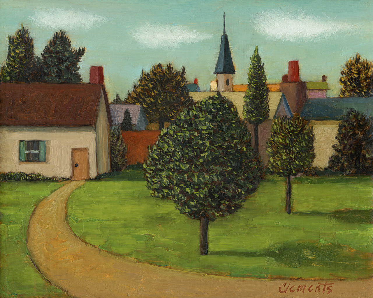 Colorful Small Town Neighborhood Painting Giclée Print