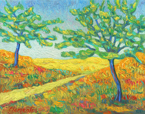 A Road and Two Trees Childlike Colorful Painting Giclée Print