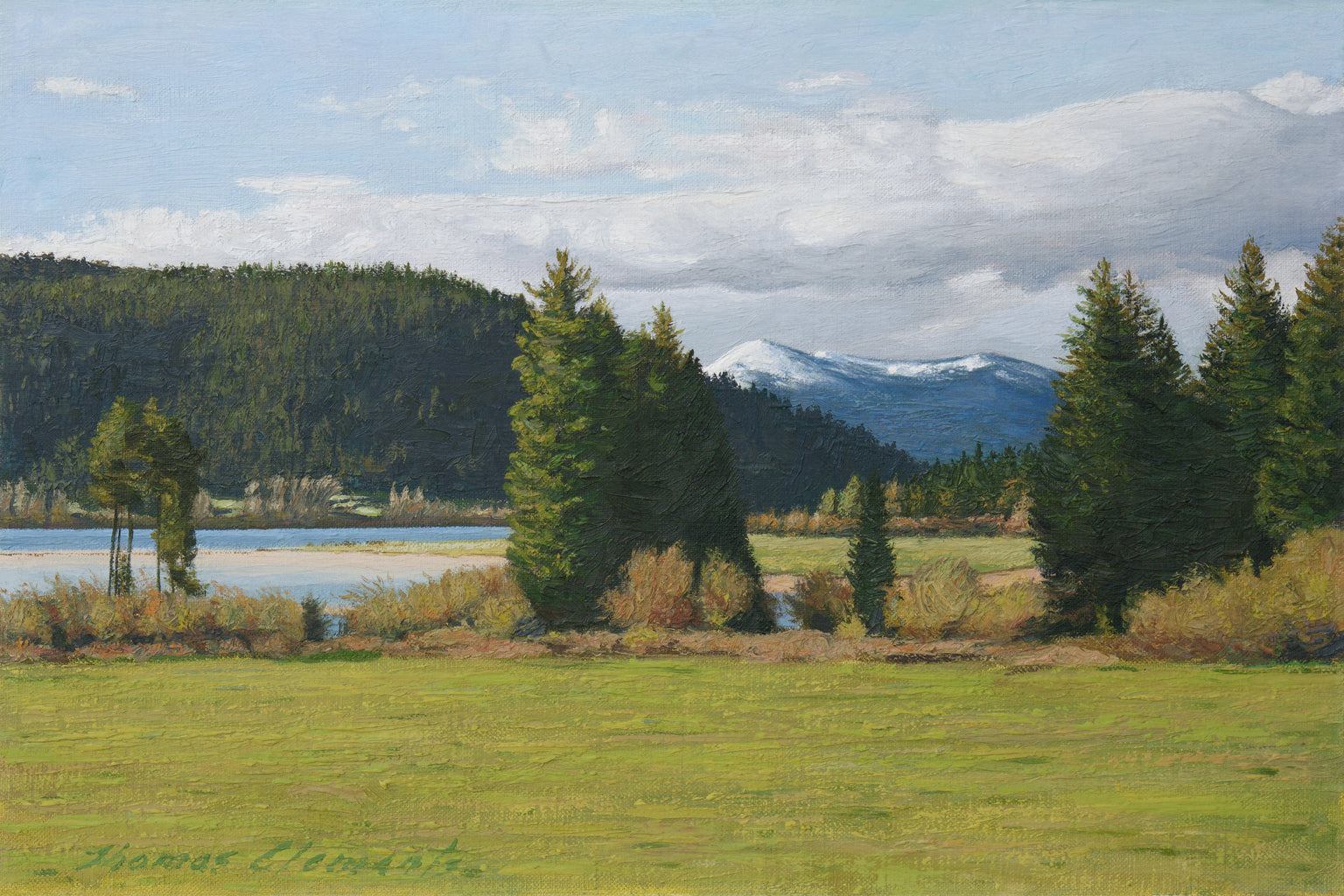 Pend Oreille River With Snowy Mountains Painting Giclée Print