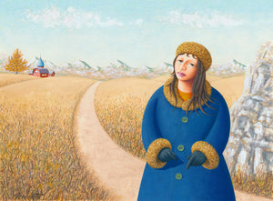 Girl in Mountain Field with House Painting Gicée Print