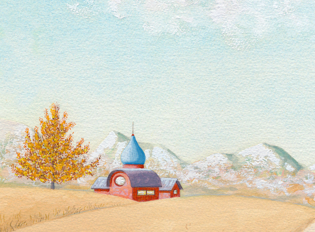 Girl in Mountain Field with House Painting Gicée Print Crop 2