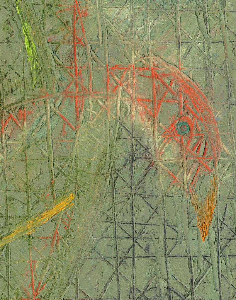 Abstract Primitive Green Relief Painting Giclée Print Crop 1