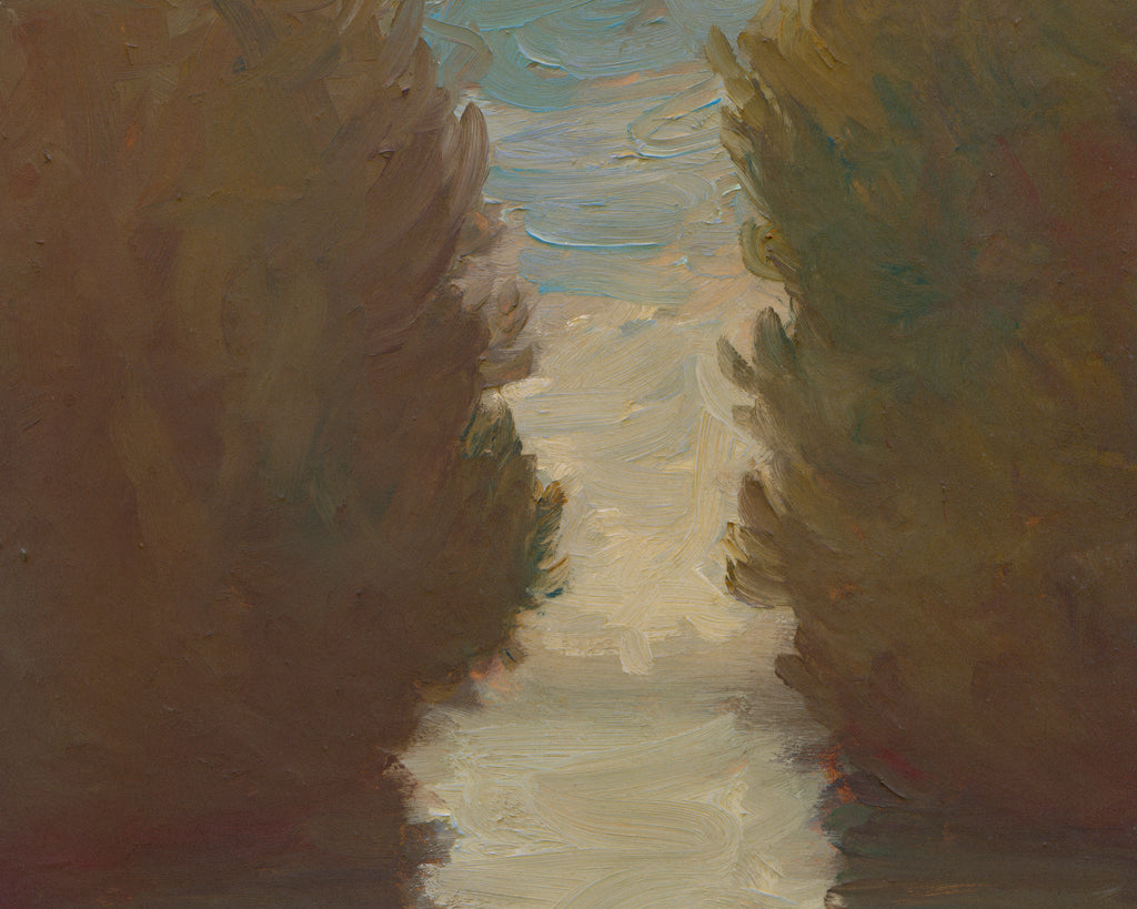 Cloudy Day Water Inlet With Trees Painting Giclée Print Crop 1
