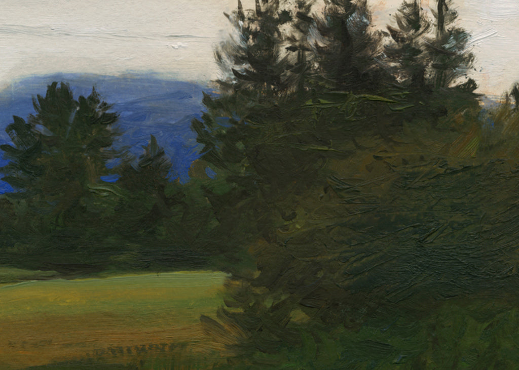White Sky Green Landscape with Creek Painting Giclée Print Crop 1