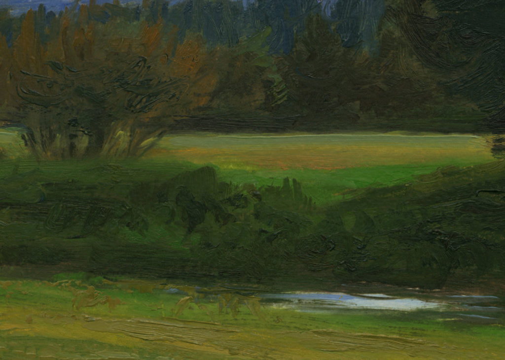 White Sky Green Landscape with Creek Painting Giclée Print Crop 2