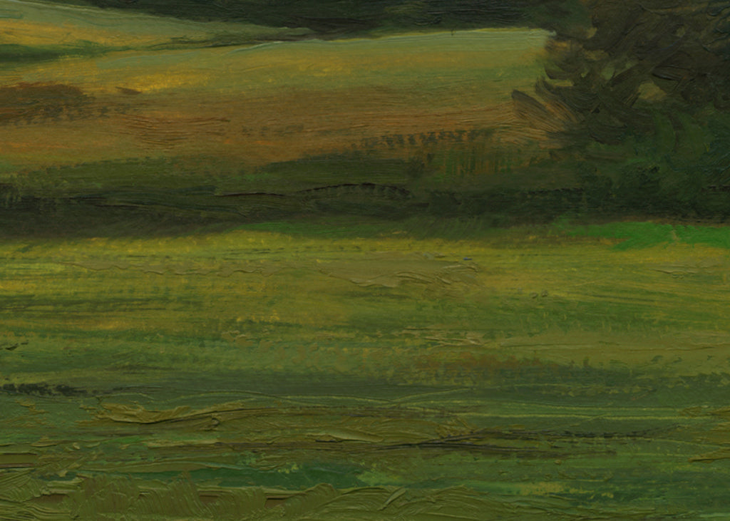 White Sky Green Landscape with Creek Painting Giclée Print Crop 3