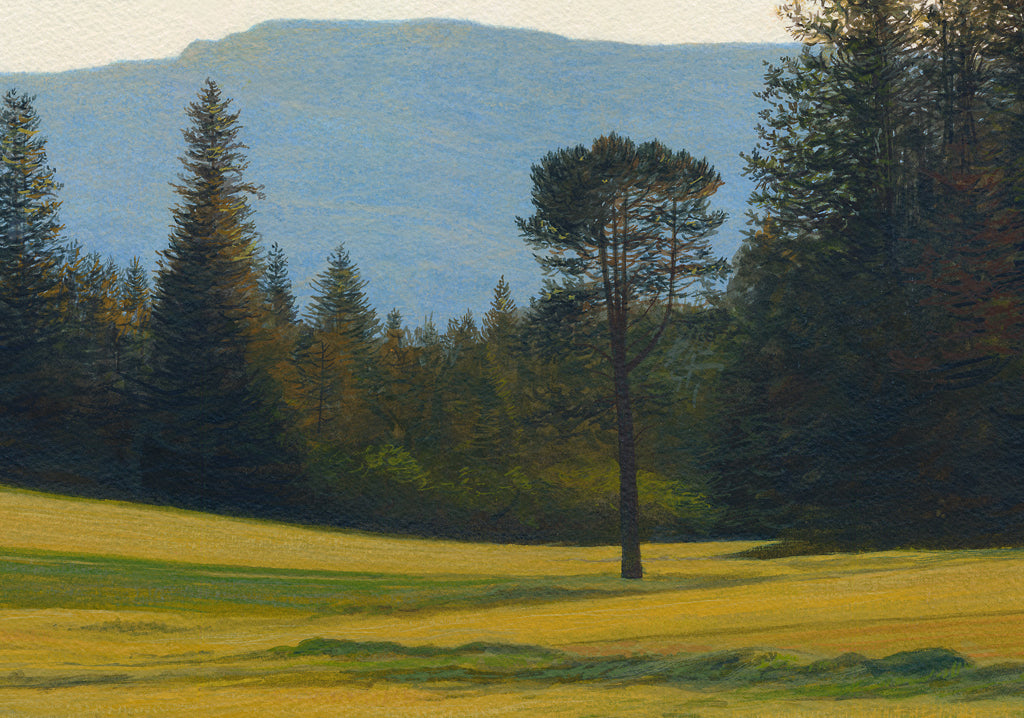 Green Pasture with Creek and Mountain Painting Giclée Print Crop 2