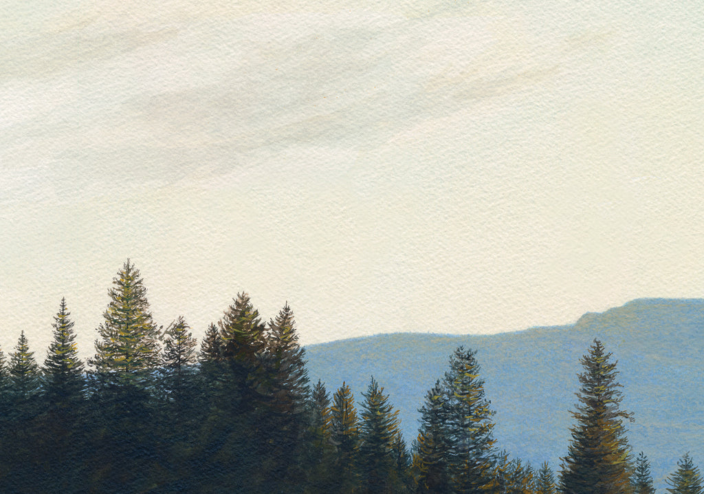 Green Pasture with Creek and Mountain Painting Giclée Print Crop 3