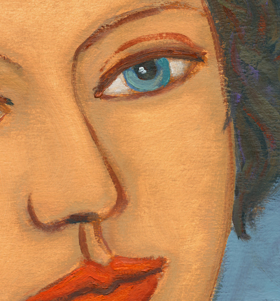 Imaginary Colorful Portrait of European Woman Painting Giclée Print Crop 1
