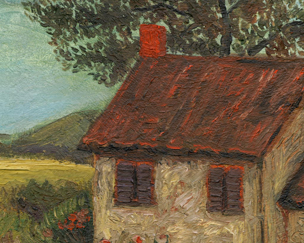 ImagImaginary Fenced House Along a Country Road Painting Giclée Print Crop 1