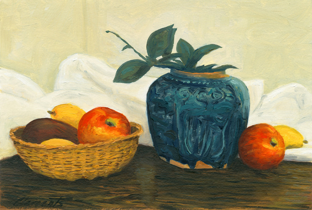 Large Ginger Jar and Fruit on Table Painting Giclée Print