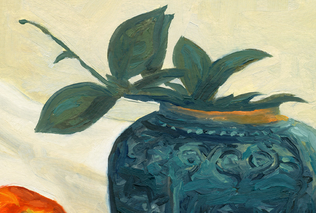 Large Ginger Jar and Fruit on Table Painting Giclée Print Crop 1