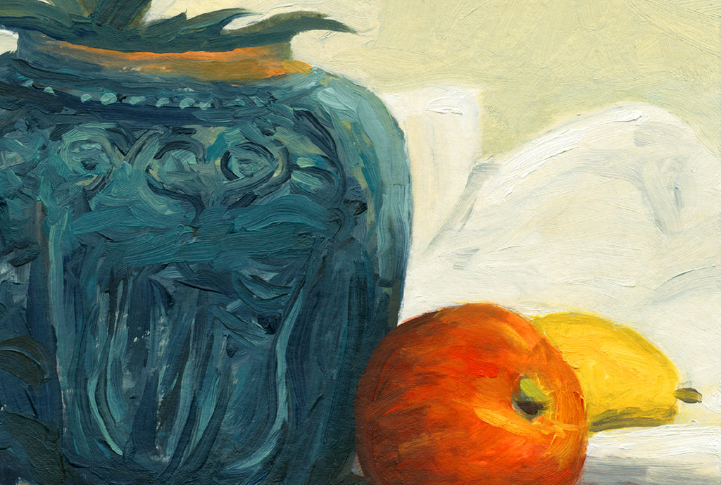 Large Ginger Jar and Fruit on Table Painting Giclée Print Crop 3
