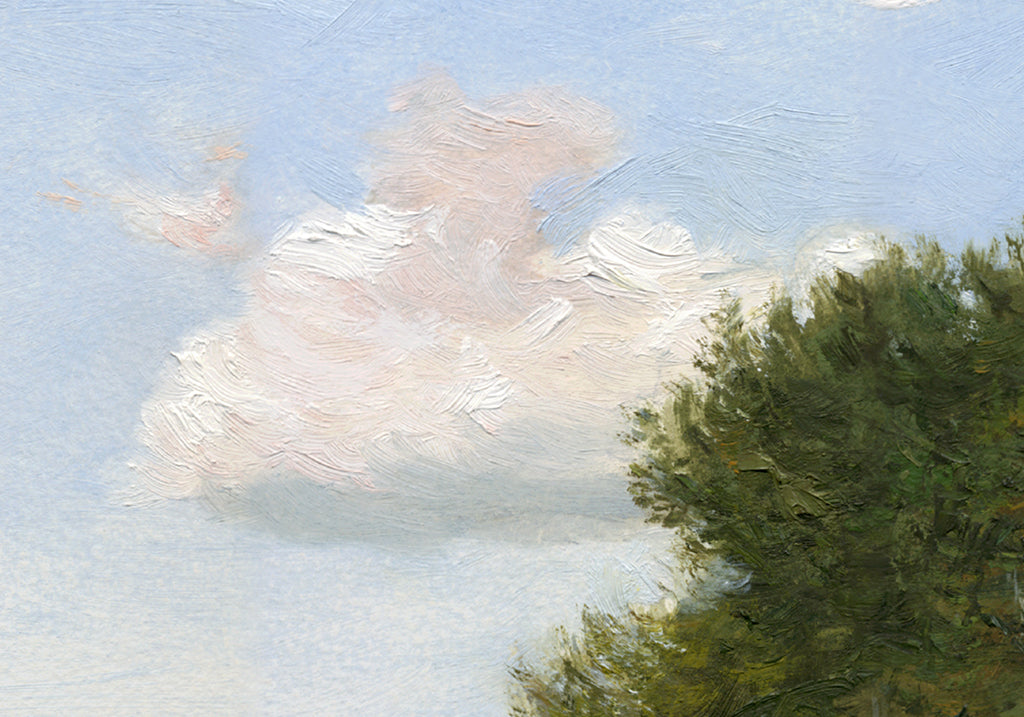 Blue Sky Sunny Birch Trees Along Ridge Painting Giclée Print Crop 1