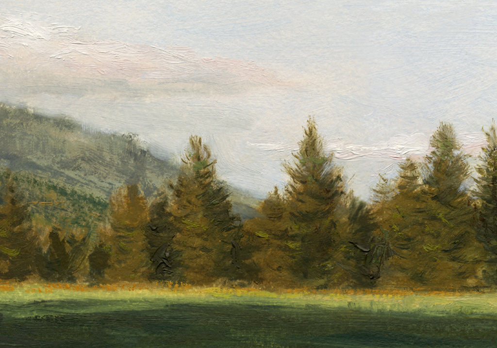 Blue Sky Sunny Birch Trees Along Ridge Painting Giclée Print Crop 2