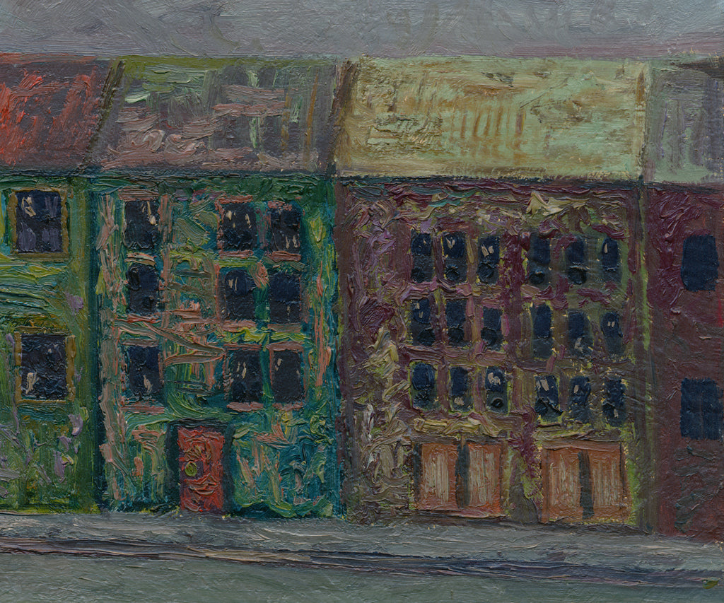 Dark Colorful Expressionistic European City Courtyard Painting Giclée Crop 3