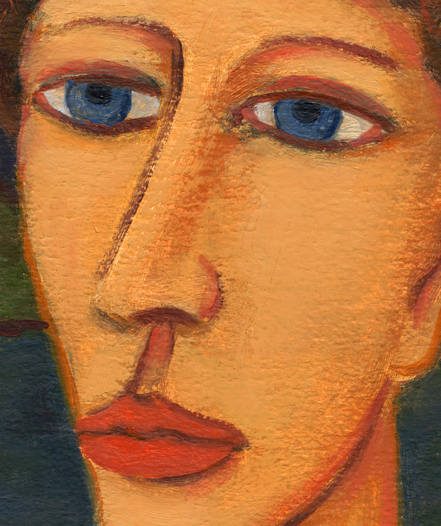 Imaginary Night Portrait of Man on River Painting Giclée Print Crop 1