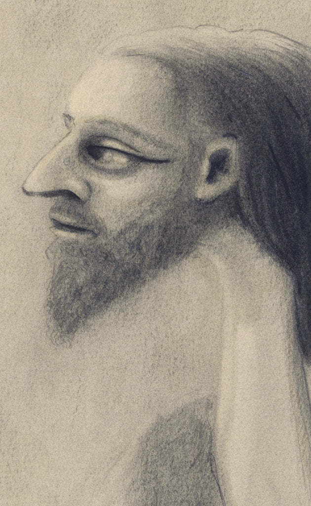 Surreal Portrait Pencil Drawing of Man Giclée Print Crop 1