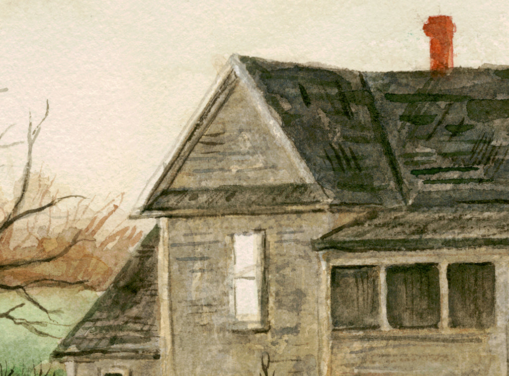 Imaginary Rural House Along Road Painting Giclée Print Crop 1