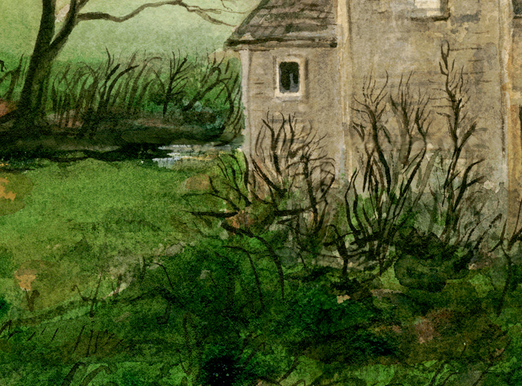 Imaginary Rural House Along Road Painting Giclée Print Crop 3