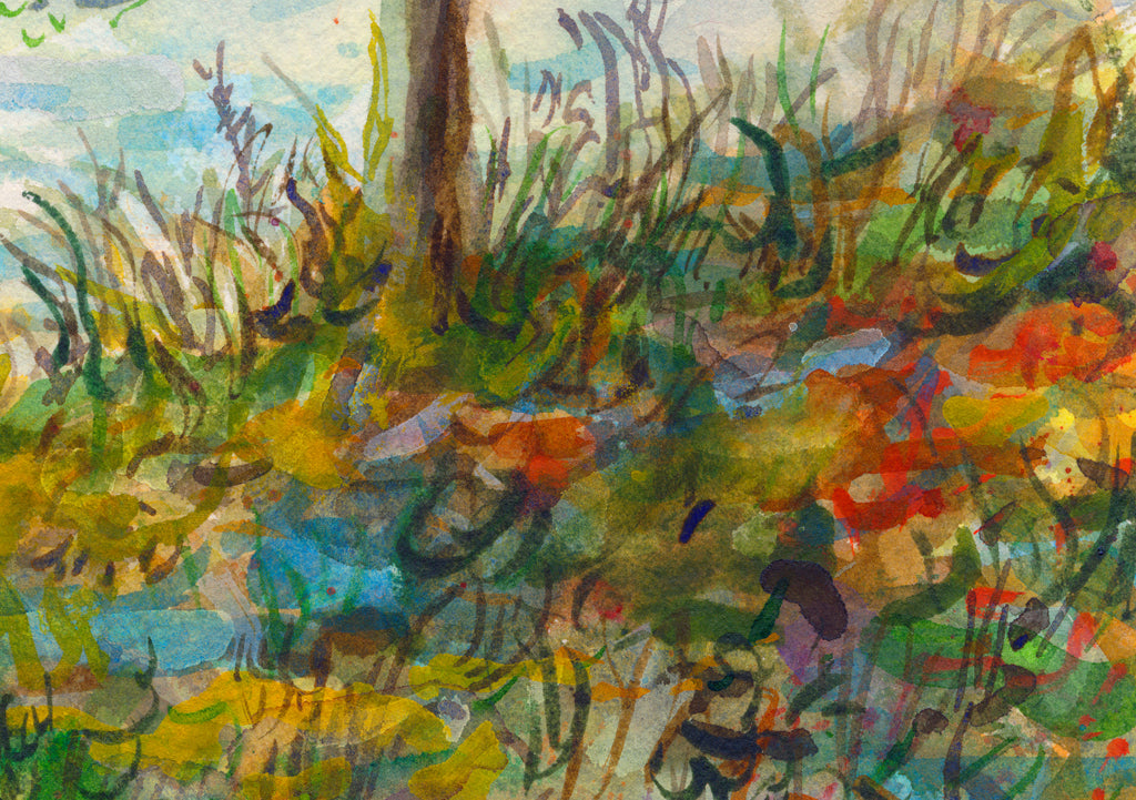 Colorful Whimsical Mountain Lake Painting Giclée Print Crop 2