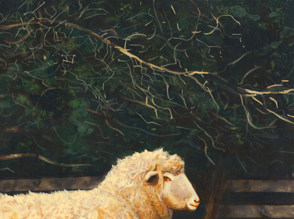 Two Sheep in Snowy Barnyard Pasture Painting Giclée Print Crop 3