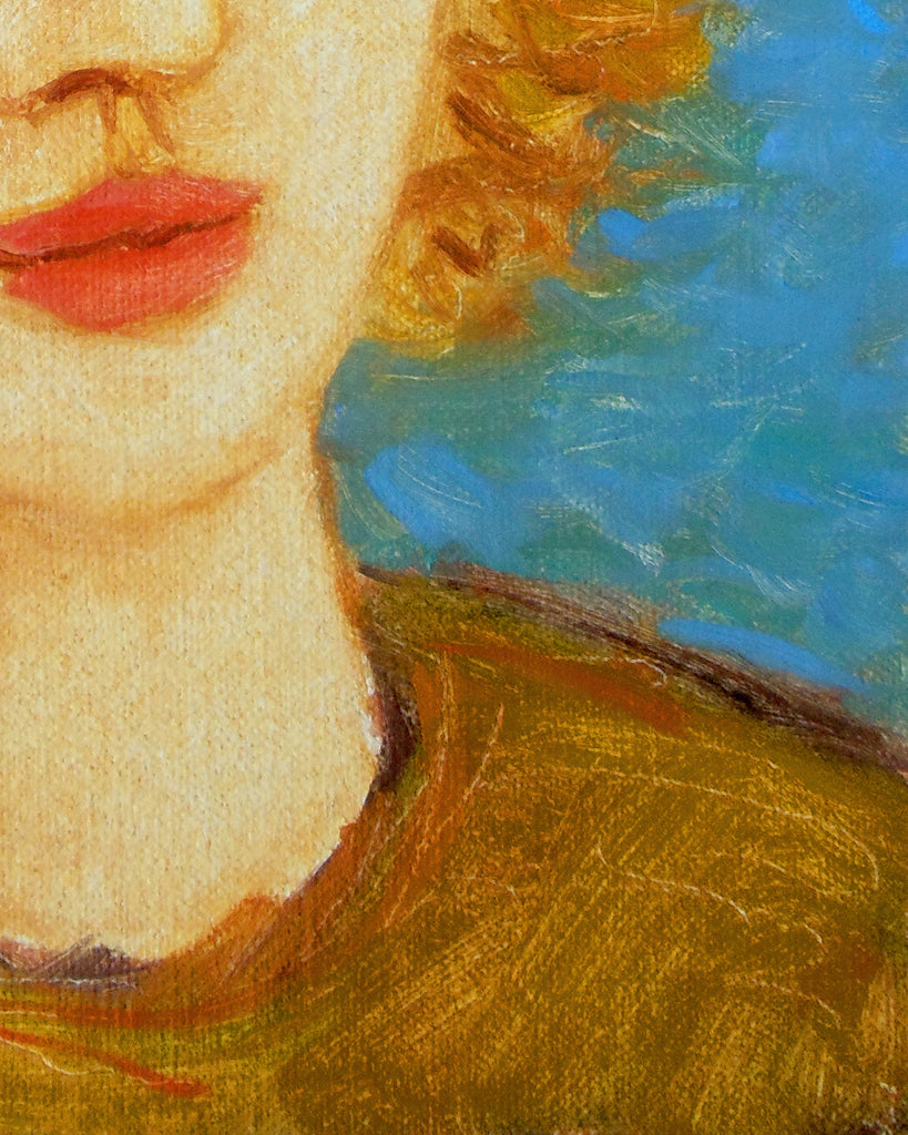 Whimsical Bright Color Portrait of Girl Painting Giclée Print Crop 3