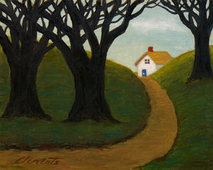 House Along Road With Woods Painting Giclée Print