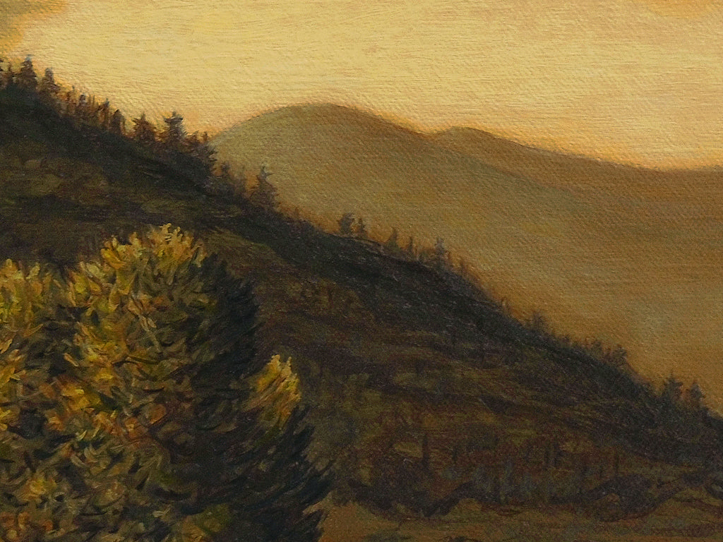 Amber Colored River Landscape With Mountains Painting Giclée Print Crop 1