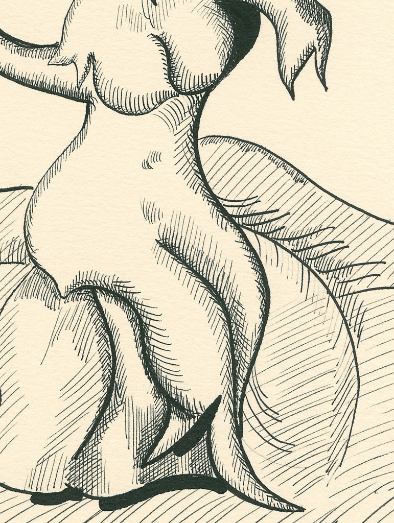 Abstract Surreal Woman Nude Pen and Ink Drawing Giclée Print Crop 2