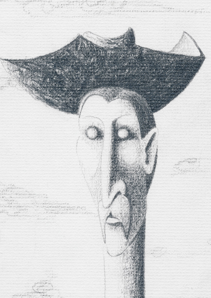 Stylized Seated Jester Man Portrait Drawing Giclée Print