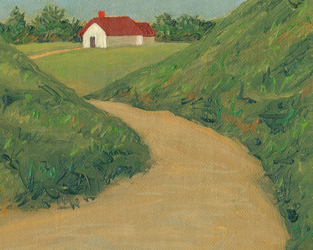 Farm House Road with Mountains Painting Giclée Print Crop 3