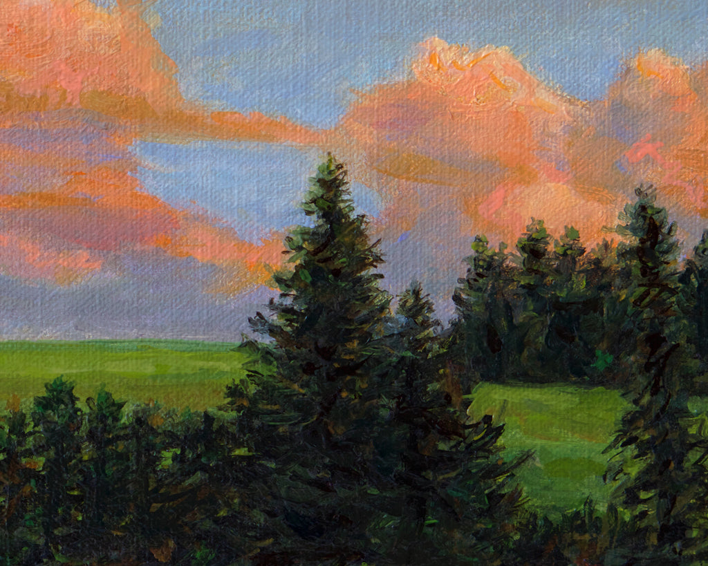 Palouse Sunset Farm Hill with Trees Painting Giclée Print Crop 1