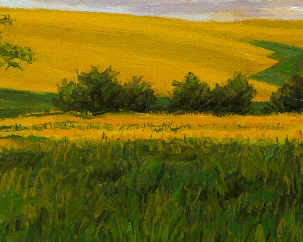 Sunny Palouse Farm Field with Trees Painting Giclée Print Crop 3